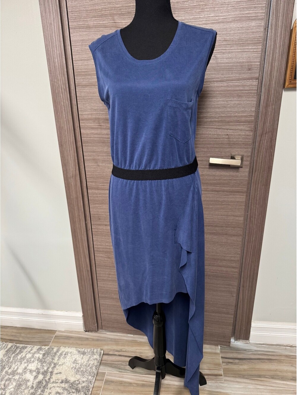 BCBGMAXAZRIA Evelyn Blue Asymmetrical Maxi Draped Dress Women Small Sleeveless